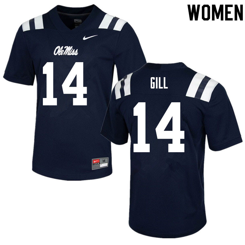 Women #14 Daylen Gill Ole Miss Rebels College Football Jerseys Sale-Navy